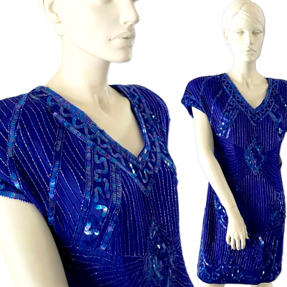 Stenay beaded & sequin dress Vintage NWT Sz Petite 12 Blue